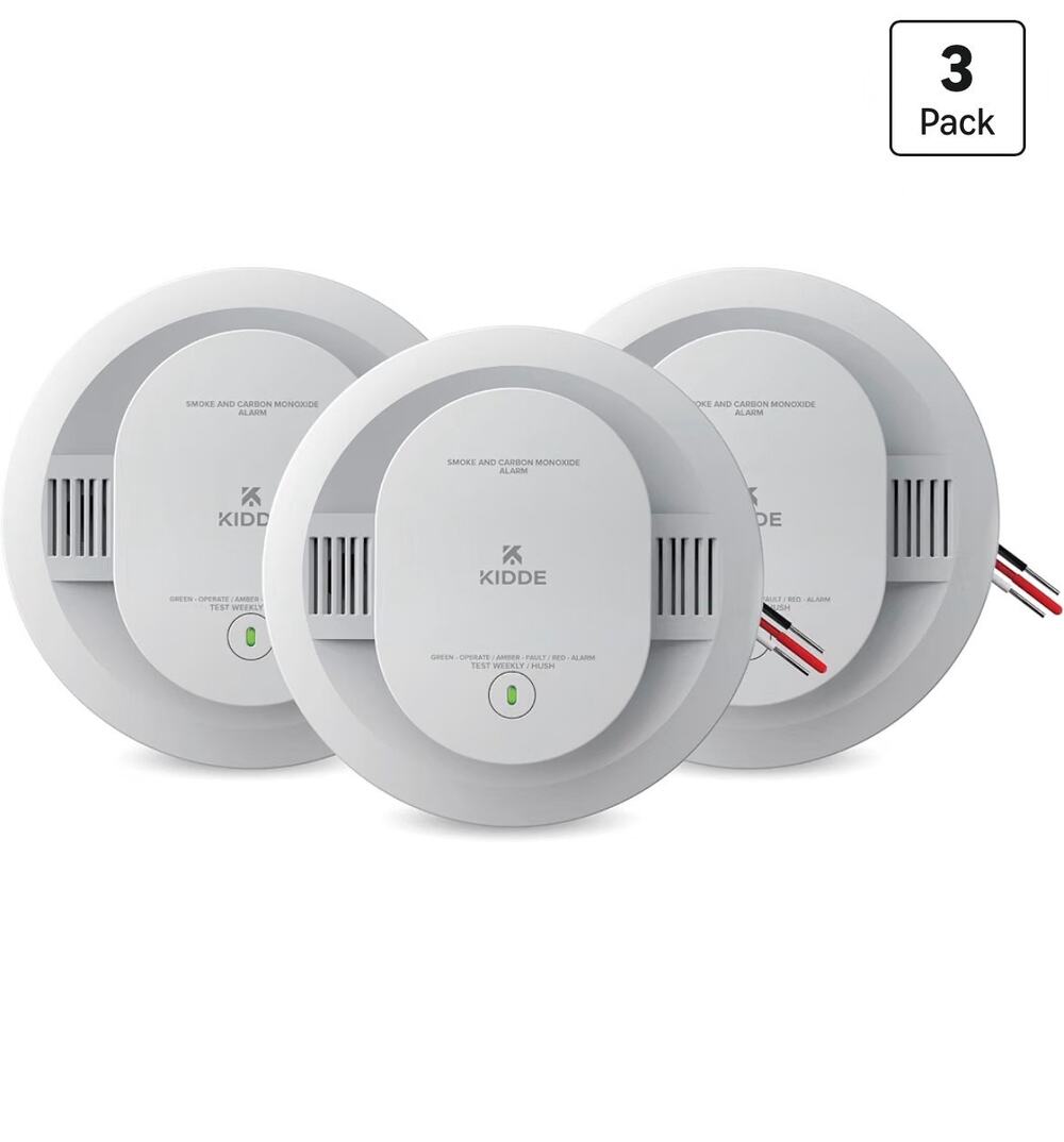 Kidde Smoke & CO Detector, Hardwired & AA Battery Backup, 30CUAR, 3 Pack